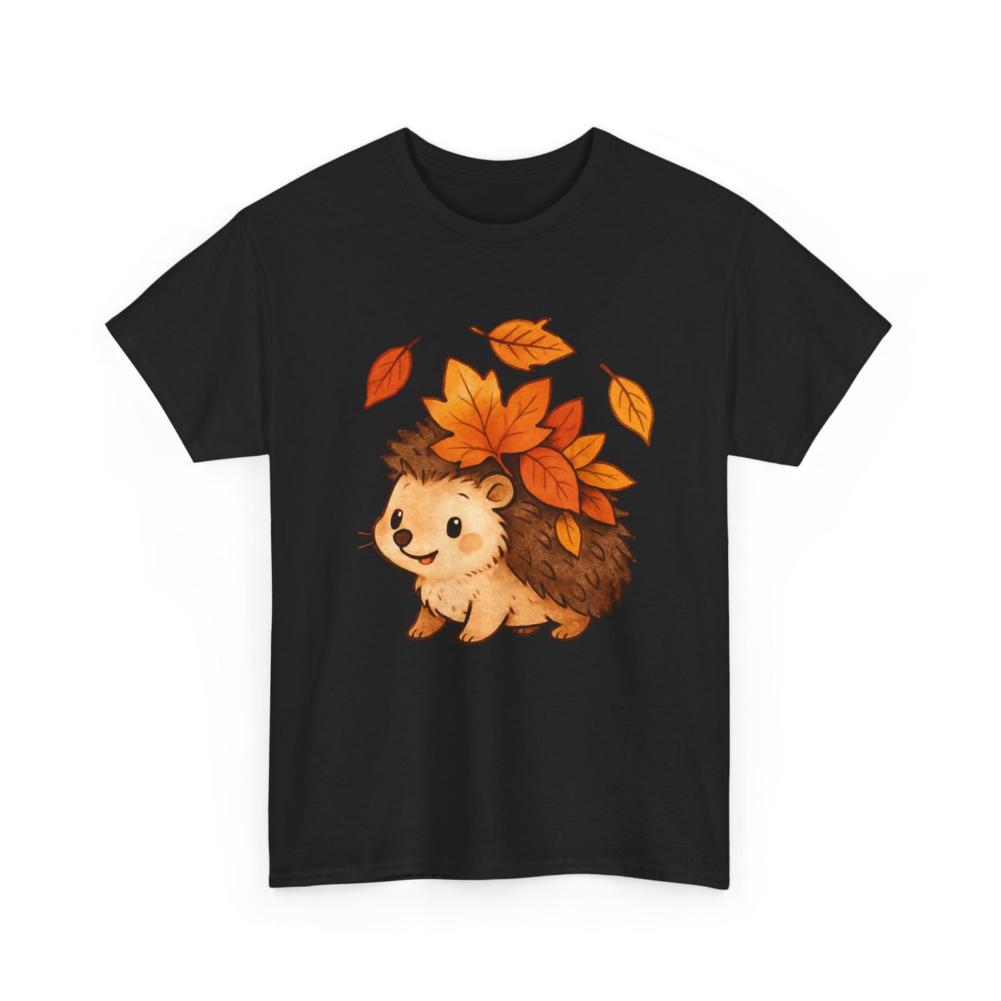 Cute Hedgehog Autumn Leaves T-Shirt – Minimalist Nature Graphic Tee