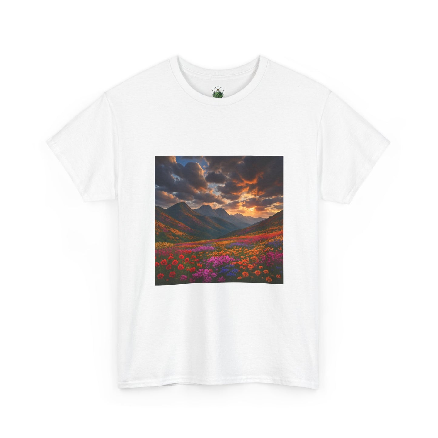 Wildflower Mountain Landscape T-Shirt – Minimalist Nature Graphic Tee