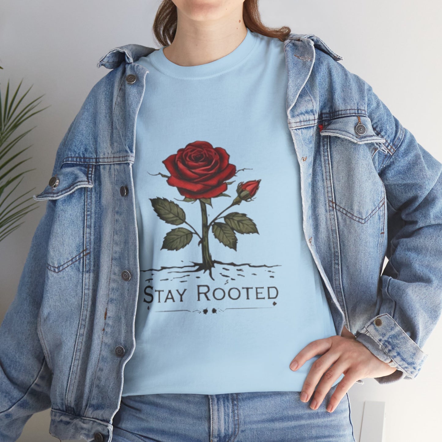 Stay Rooted Rose T-Shirt – Minimalist Nature Graphic Tee, Unisex Botanical Shirt, Nature Lover Gift