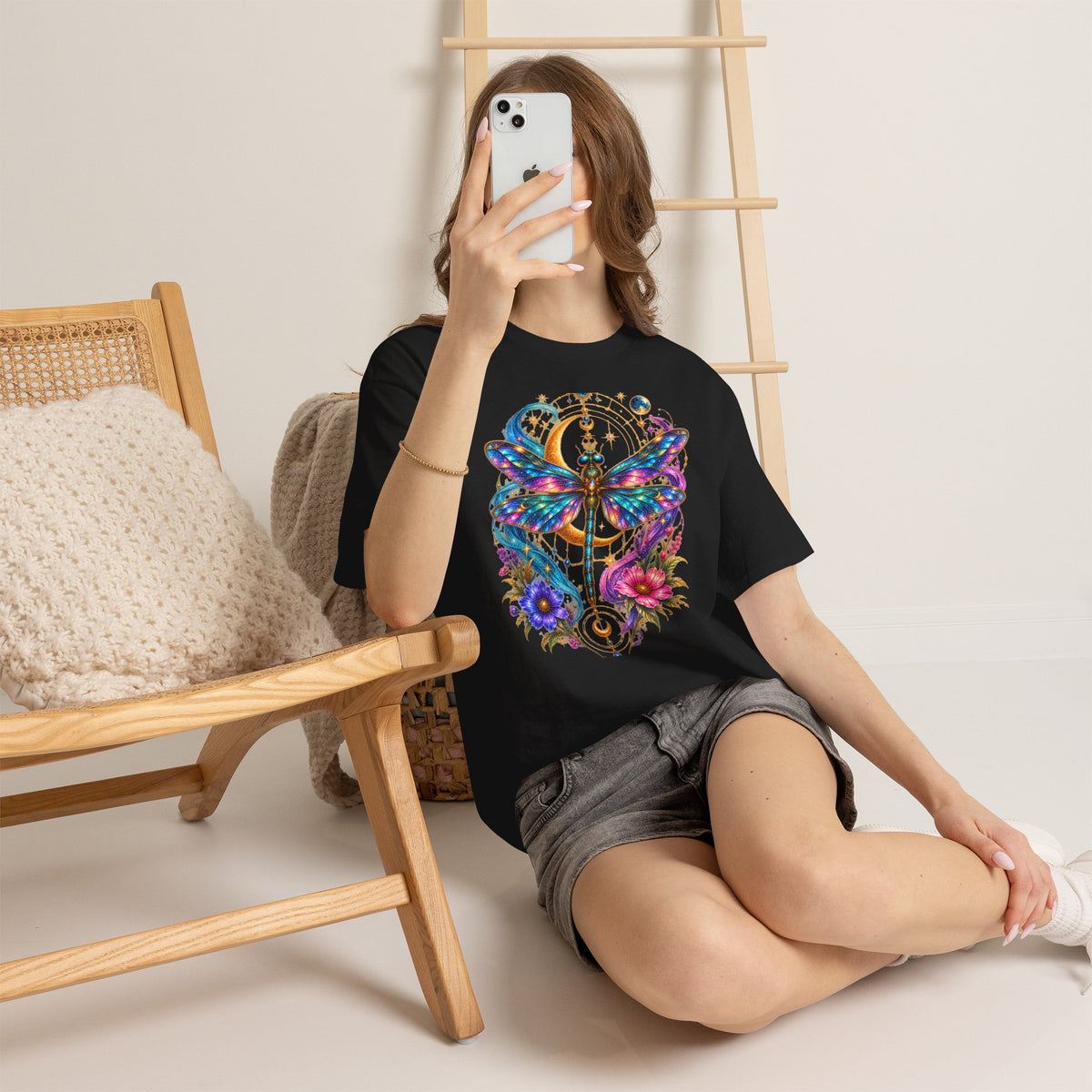 Celestial Dragonfly T-Shirt – Moon & Wildflower Nature Tee