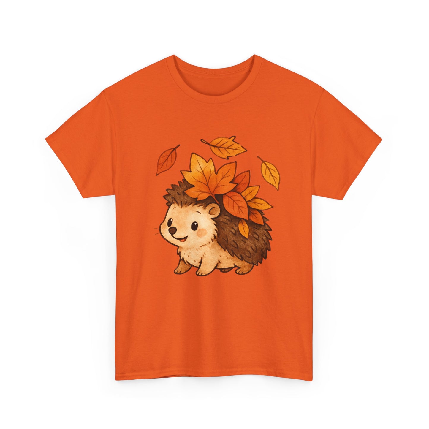 Cute Hedgehog Autumn Leaves T-Shirt – Minimalist Nature Graphic Tee
