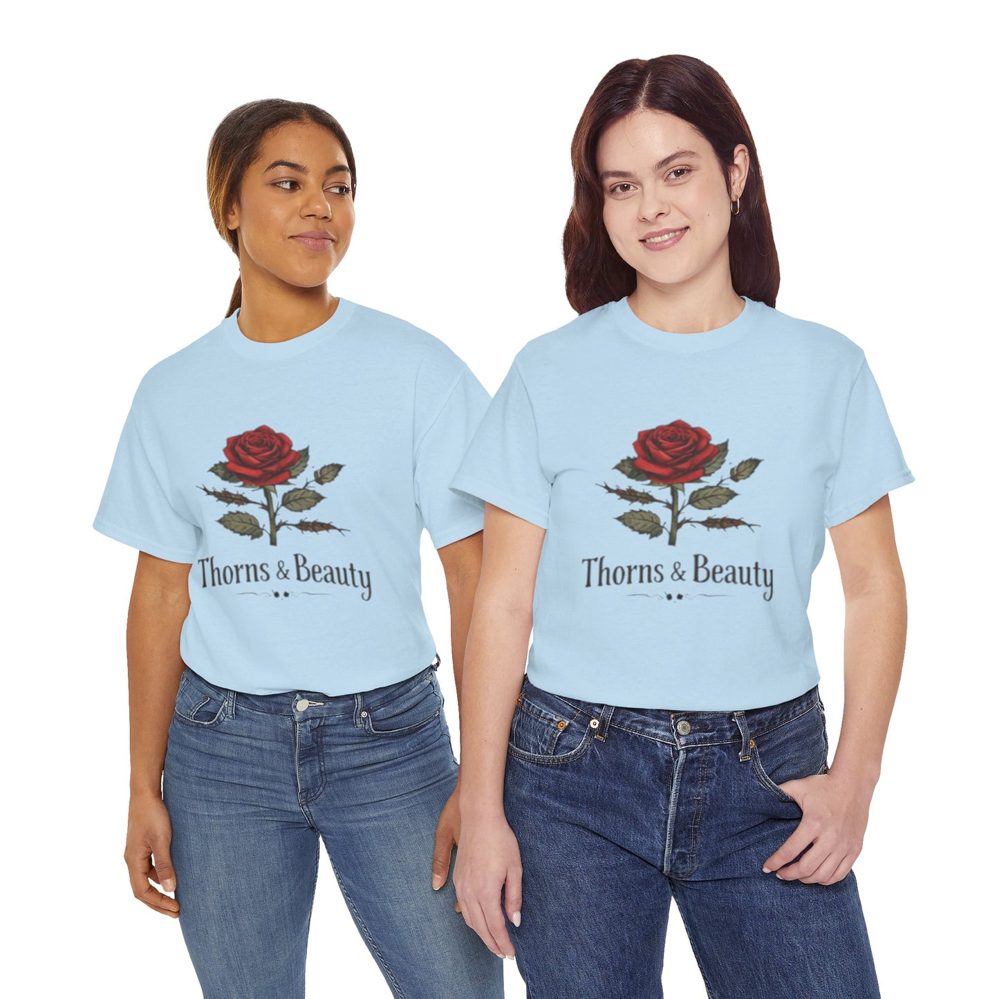 Thorns & Beauty Rose T-Shirt – Minimalist Floral Graphic Tee, Aesthetic Rose Design, Elegant Botanical Shirt