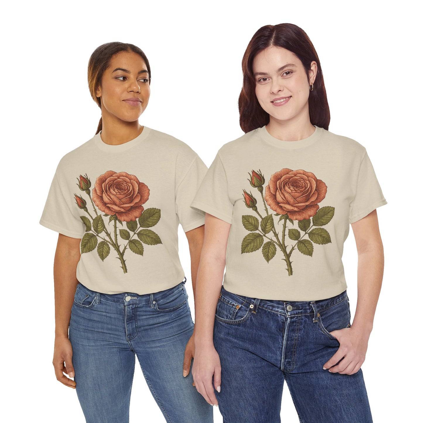 Vintage Botanical Rose T-Shirt – Minimalist Floral Aesthetic Tee