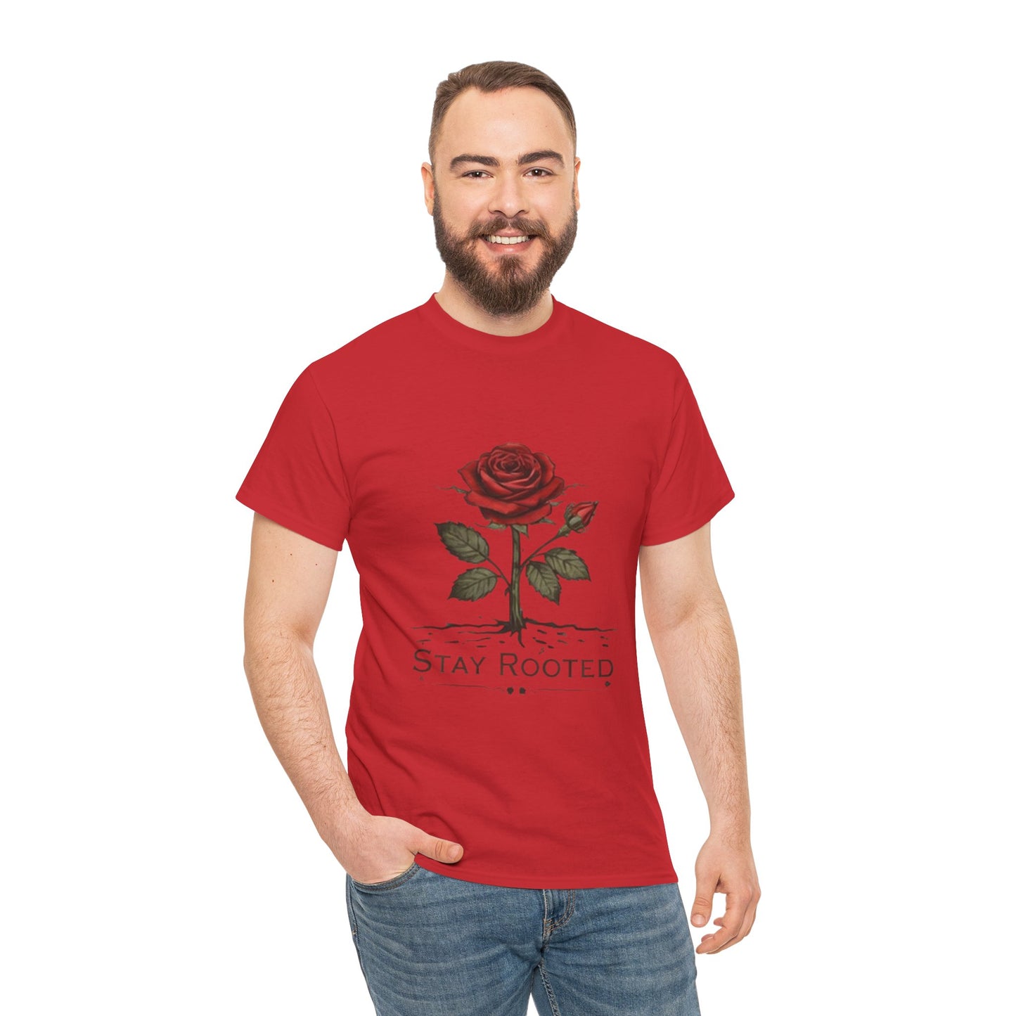 Stay Rooted Rose T-Shirt – Minimalist Nature Graphic Tee, Unisex Botanical Shirt, Nature Lover Gift