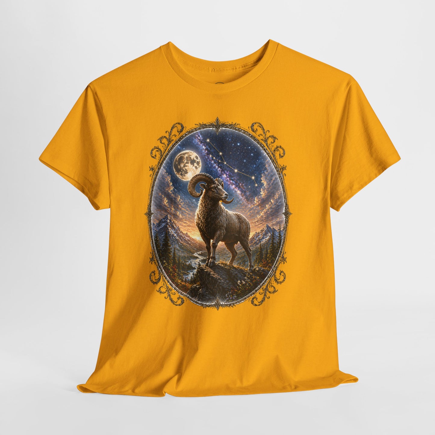 Aries Zodiac T-Shirt – Mystic Ram Moon Shirt, Astrology Graphic Tee, Spiritual Horoscope Design