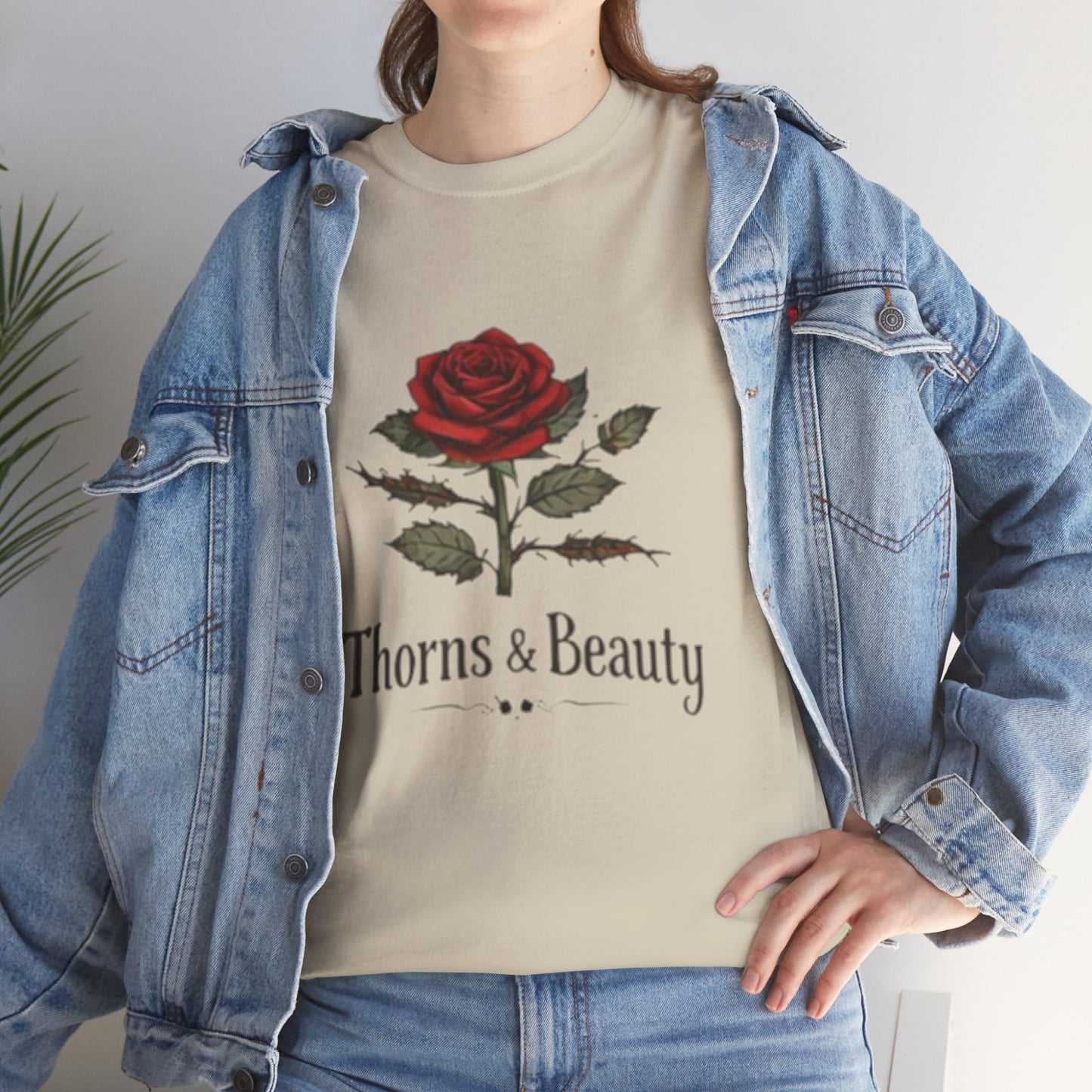 Thorns & Beauty Rose T-Shirt – Minimalist Floral Graphic Tee, Aesthetic Rose Design, Elegant Botanical Shirt