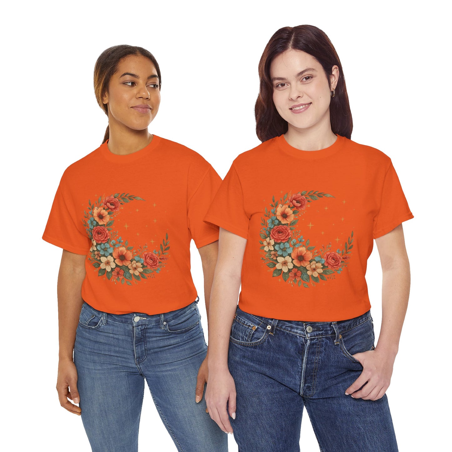 Floral Crescent Moon T-Shirt – Boho Nature Aesthetic Tee