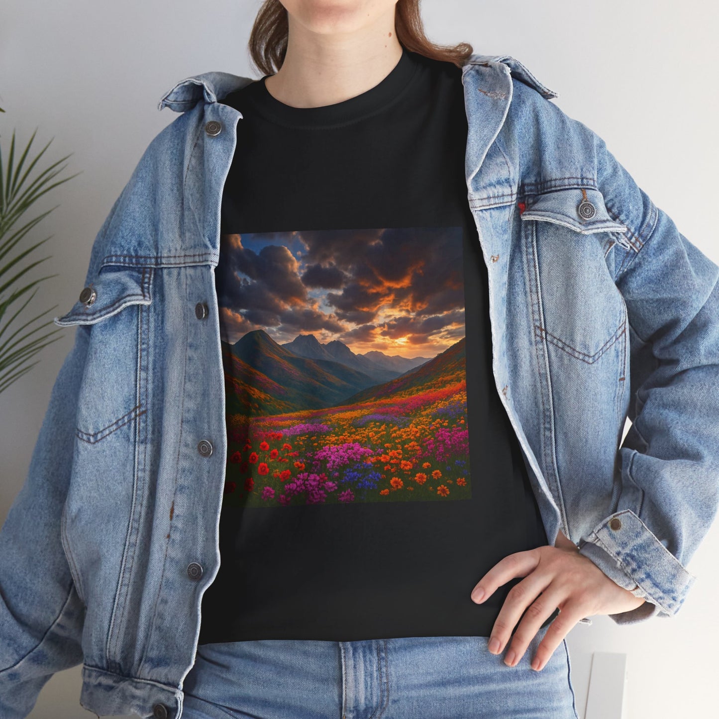 Wildflower Mountain Landscape T-Shirt – Minimalist Nature Graphic Tee