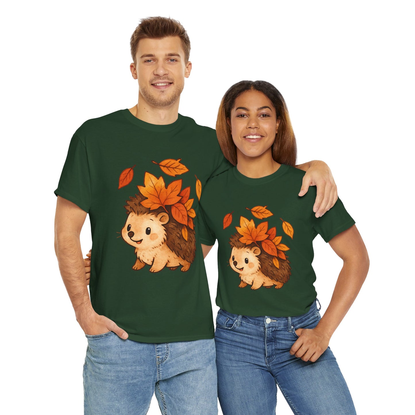 Cute Hedgehog Autumn Leaves T-Shirt – Minimalist Nature Graphic Tee