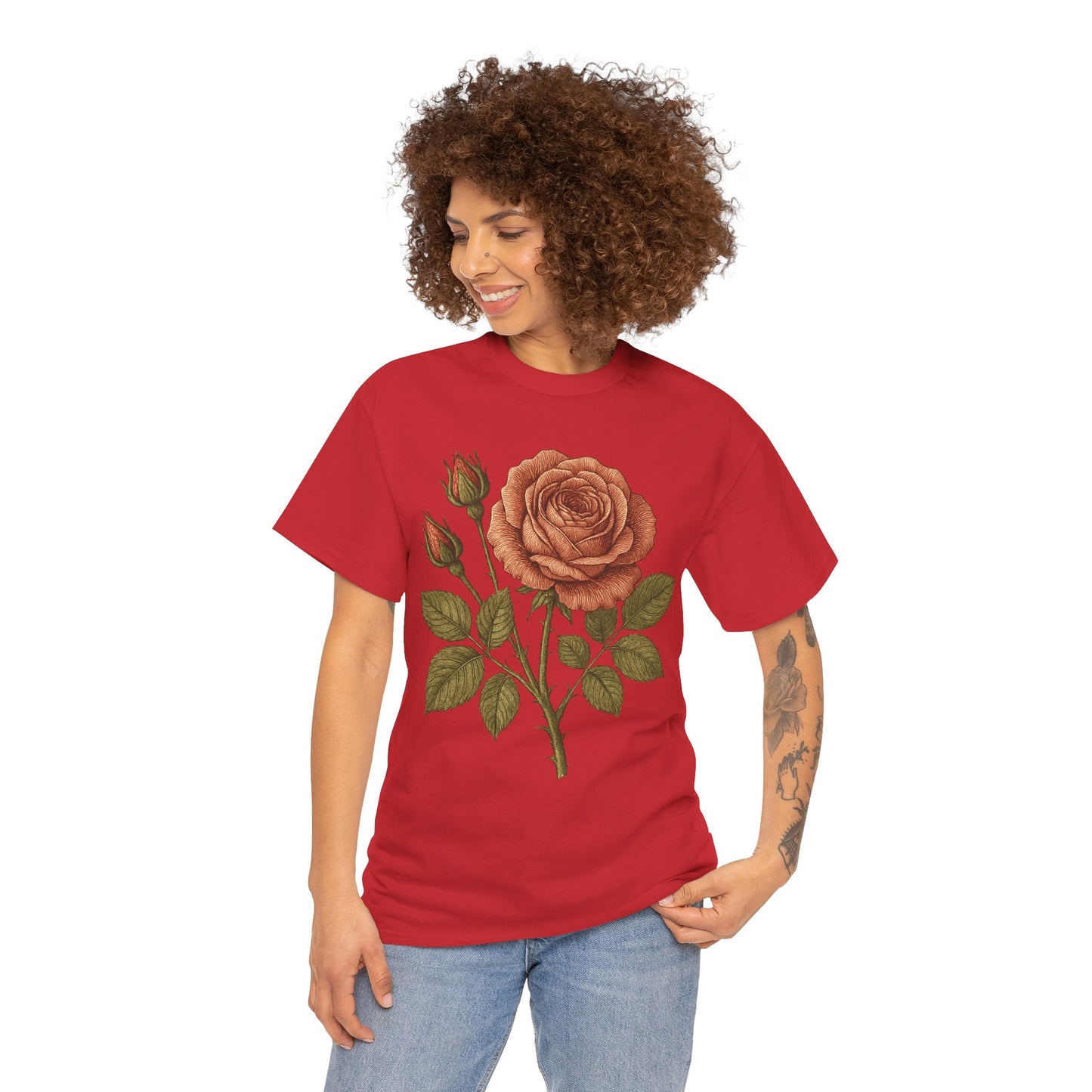 Vintage Botanical Rose T-Shirt – Minimalist Floral Aesthetic Tee