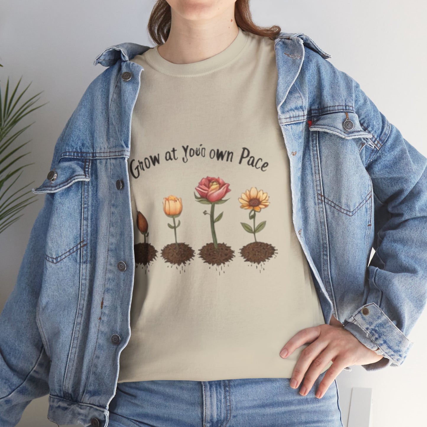 Grow at Your Own Pace T-Shirt – Minimalist Flower Pot Tee, Aesthetic Botanical Shirt, Unisex Gift for Plant Lovers