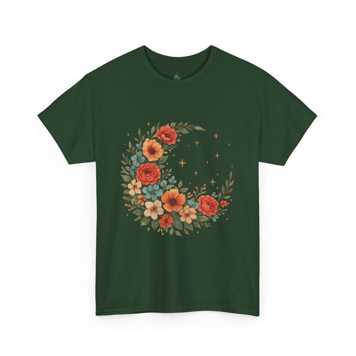 Floral Crescent Moon T-Shirt – Boho Nature Aesthetic Tee