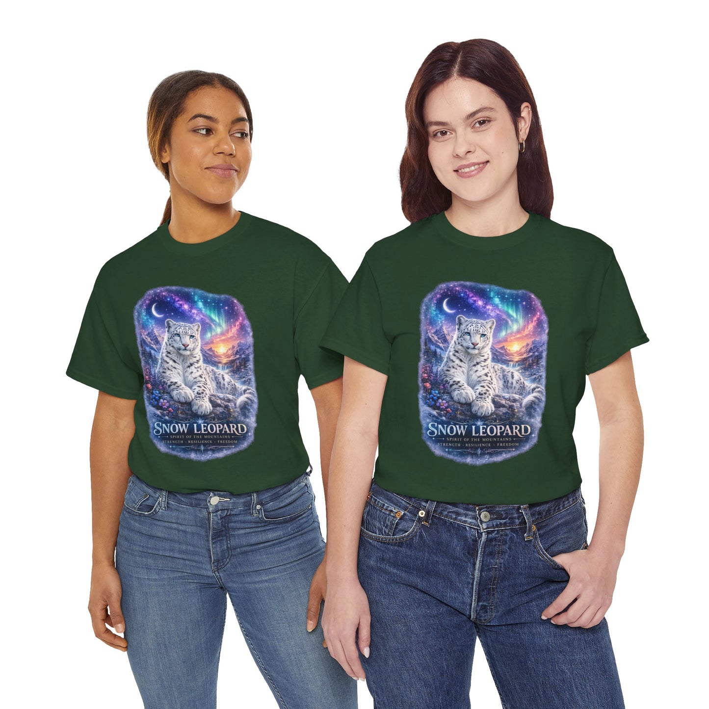 Snow Leopard T-Shirt – Mystic Mountain Wildlife Design | Cosmic Big Cat Graphic Tee