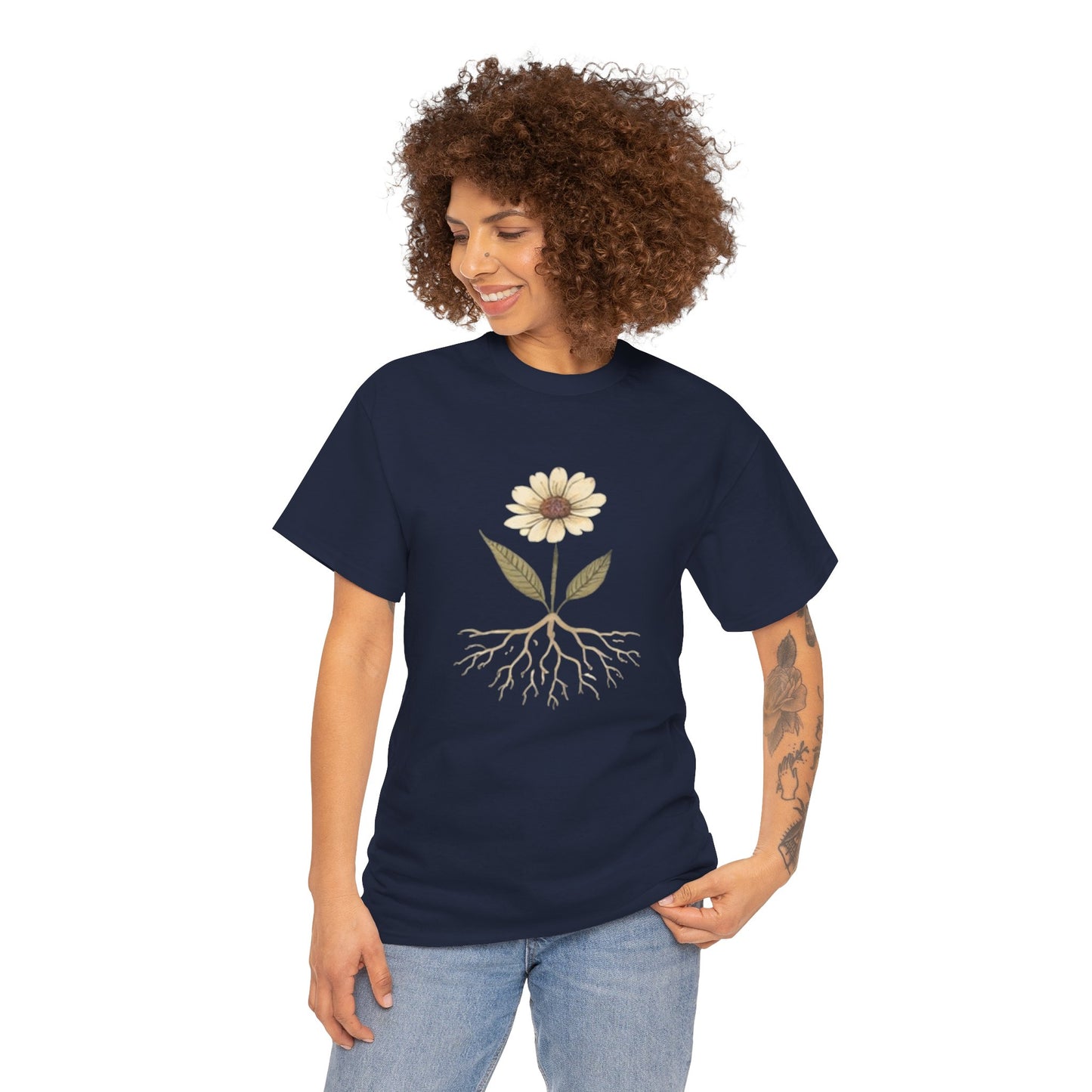 Minimalist Flower Roots T-Shirt – Nature Inspired Graphic Tee, Botanical Design, Aesthetic Plant Shirt, Unisex Cotton Tee