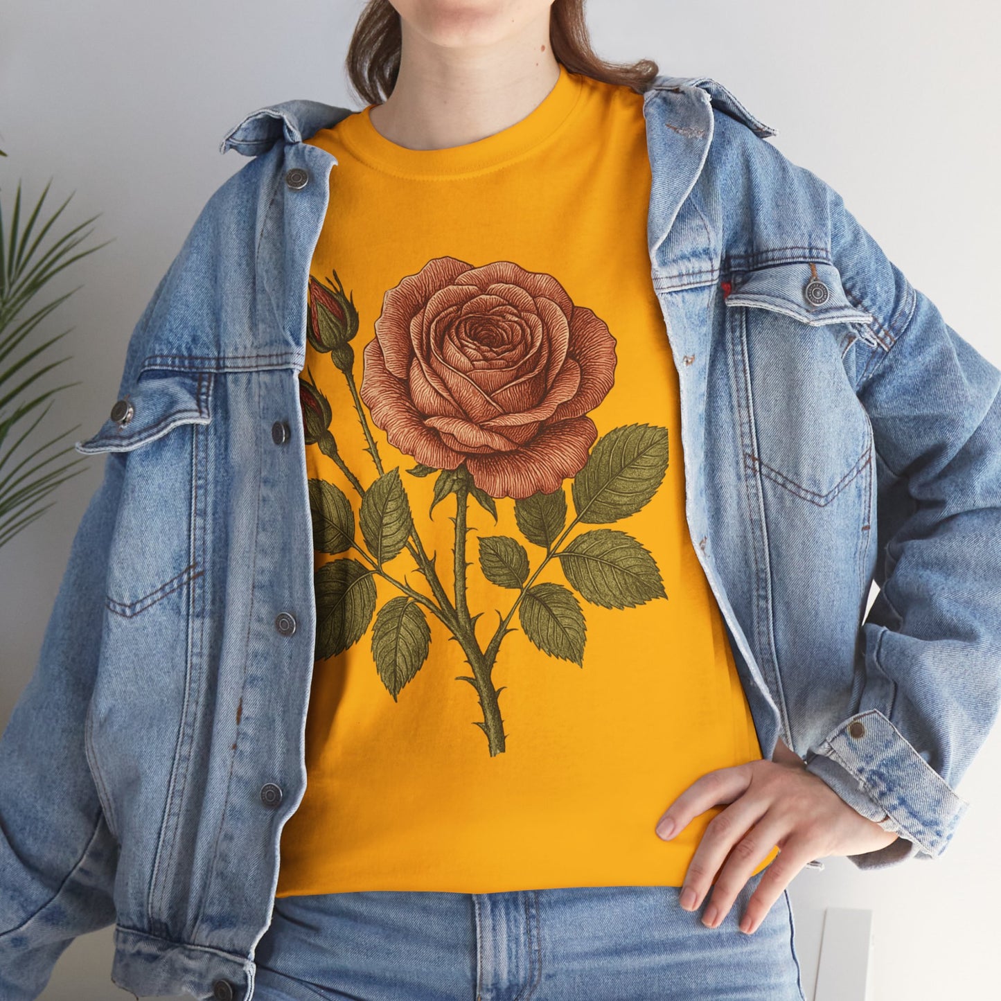 Vintage Botanical Rose T-Shirt – Minimalist Floral Aesthetic Tee