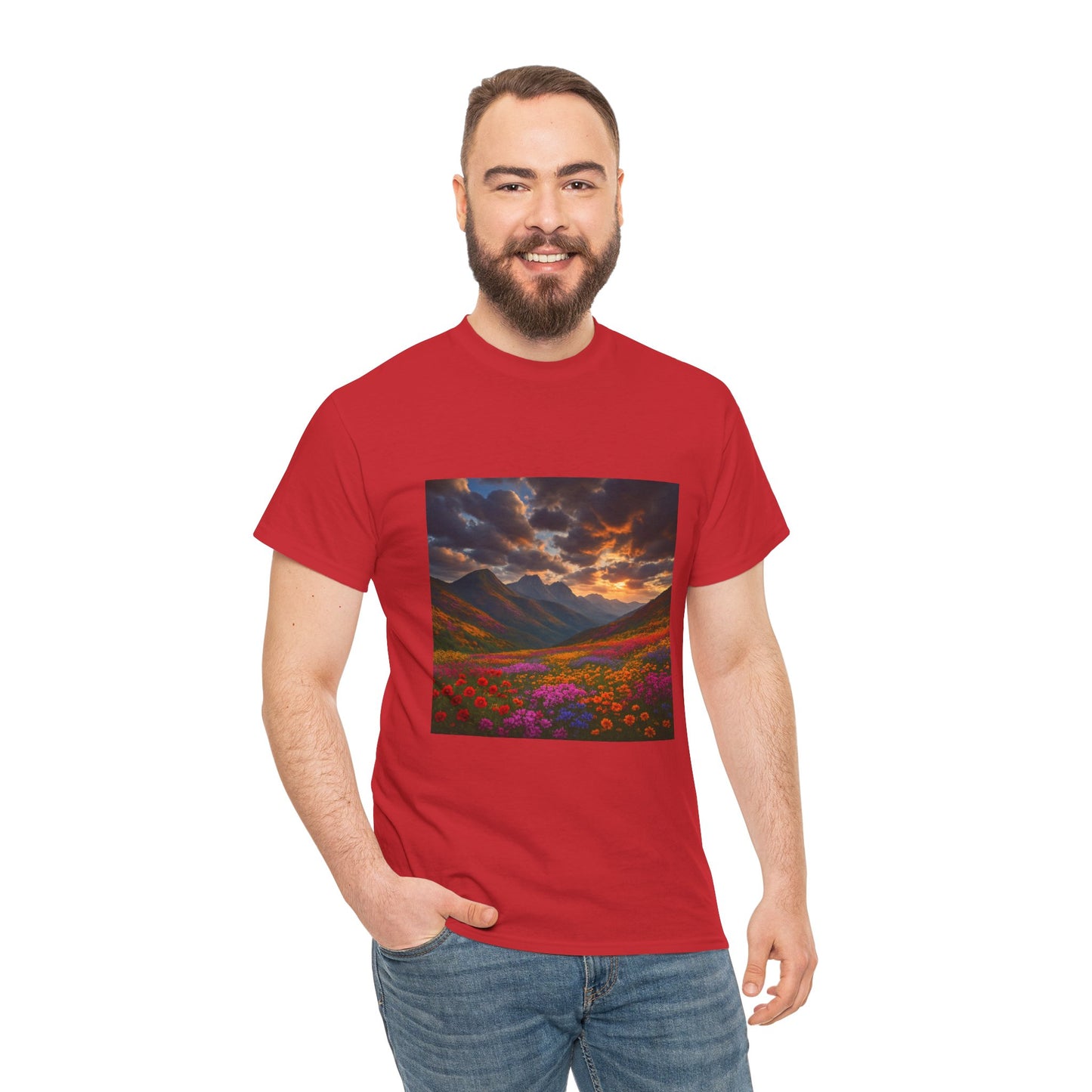 Wildflower Mountain Landscape T-Shirt – Minimalist Nature Graphic Tee