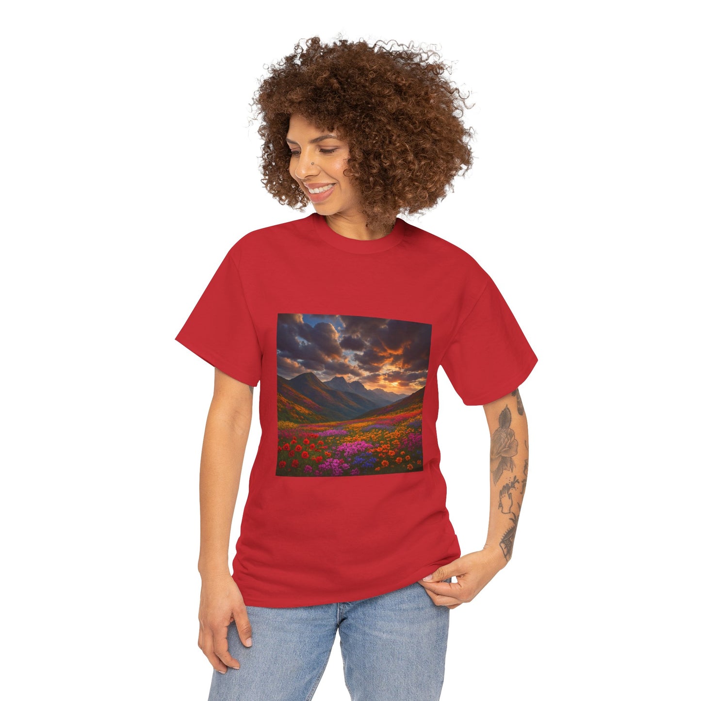 Wildflower Mountain Landscape T-Shirt – Minimalist Nature Graphic Tee
