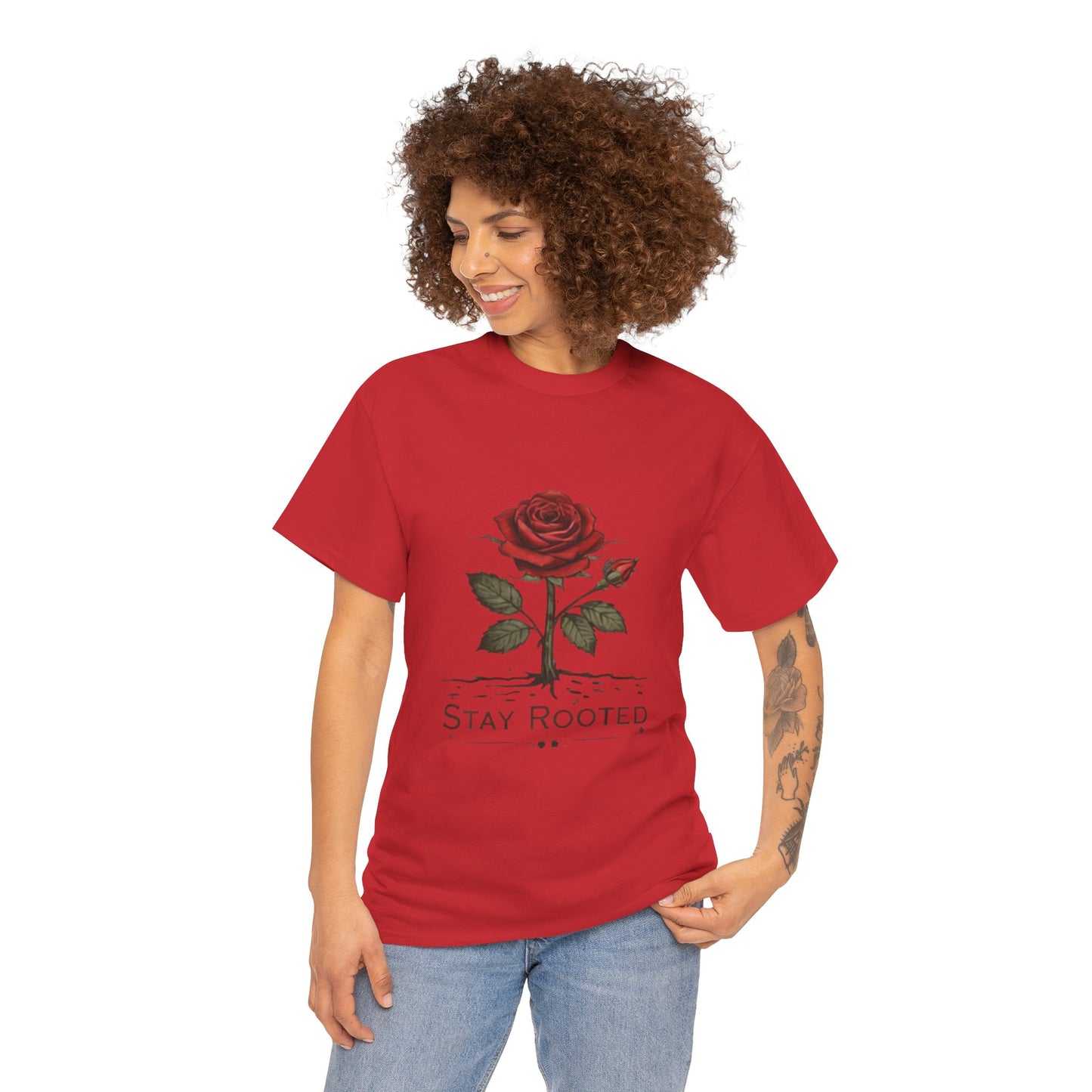 Stay Rooted Rose T-Shirt – Minimalist Nature Graphic Tee, Unisex Botanical Shirt, Nature Lover Gift
