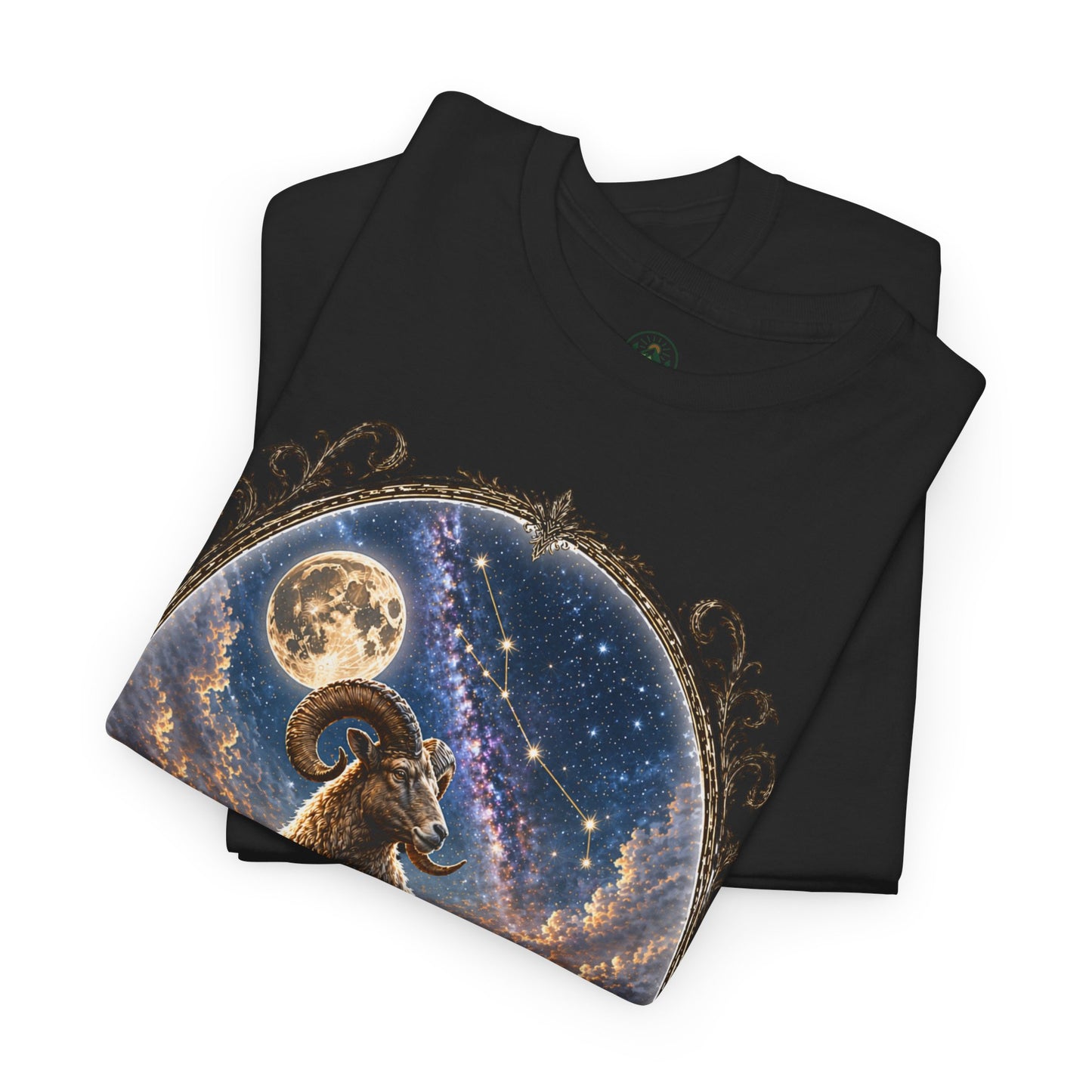 Aries Zodiac T-Shirt – Mystic Ram Moon Shirt, Astrology Graphic Tee, Spiritual Horoscope Design
