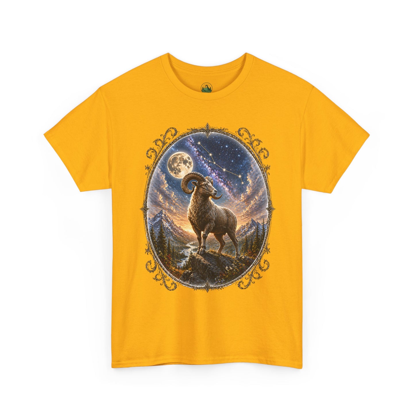 Aries Zodiac T-Shirt – Mystic Ram Moon Shirt, Astrology Graphic Tee, Spiritual Horoscope Design