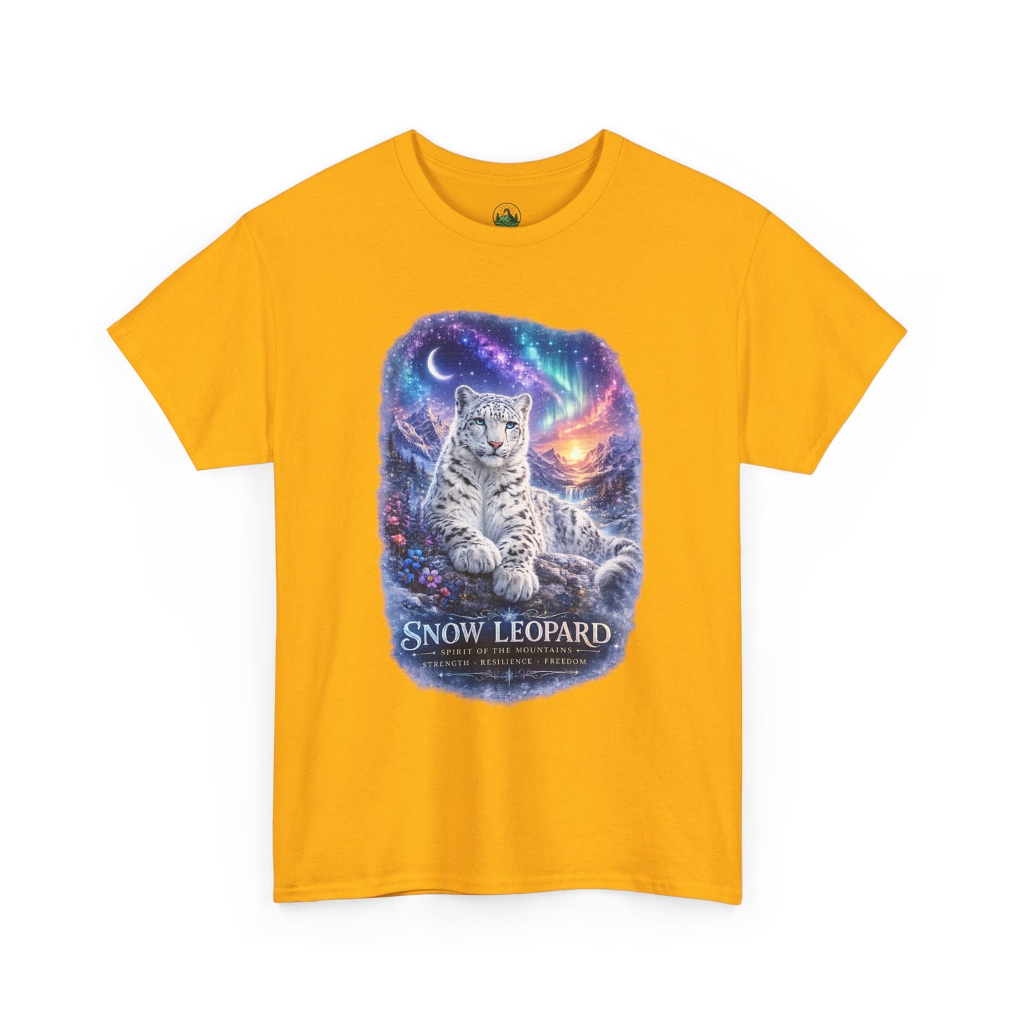 Snow Leopard T-Shirt – Mystic Mountain Wildlife Design | Cosmic Big Cat Graphic Tee