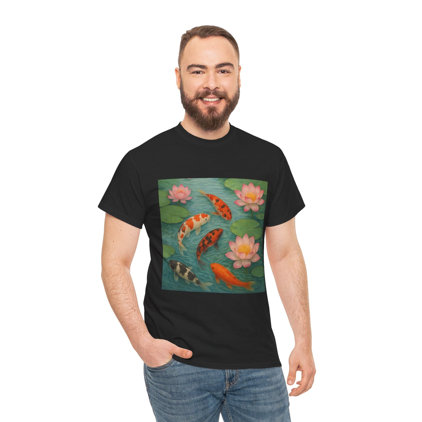 Koi Fish Lotus Pond T-Shirt – Zen Nature Aesthetic Tee