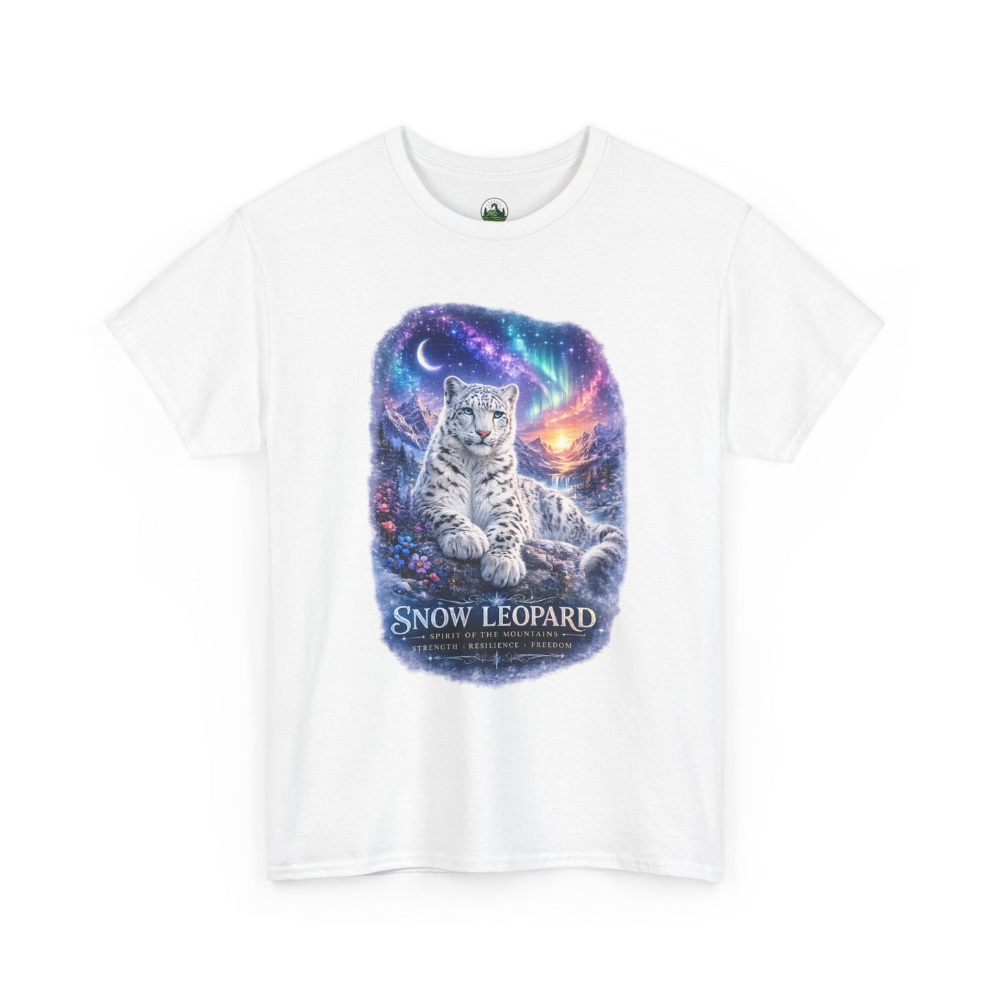 Snow Leopard T-Shirt – Mystic Mountain Wildlife Design | Cosmic Big Cat Graphic Tee