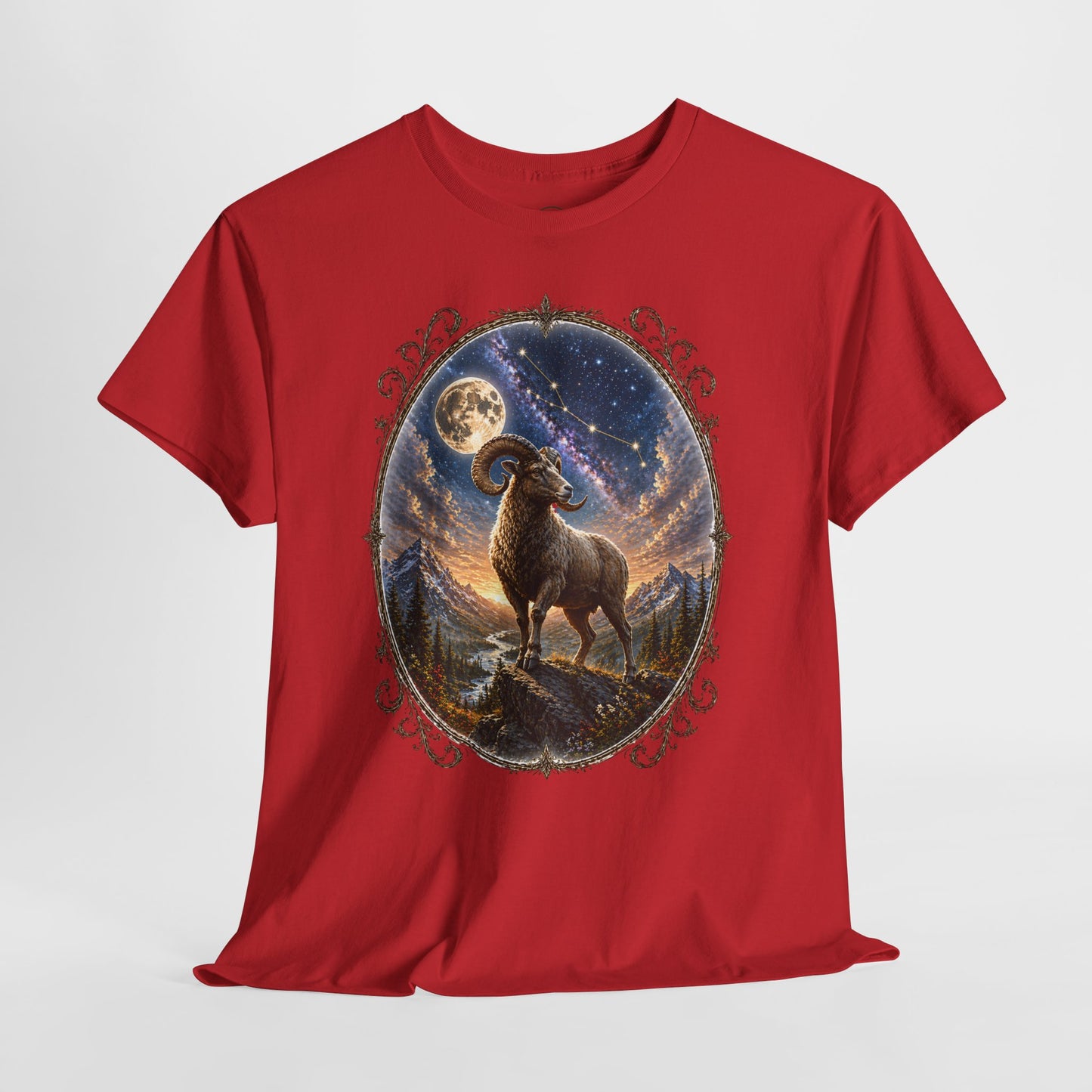Aries Zodiac T-Shirt – Mystic Ram Moon Shirt, Astrology Graphic Tee, Spiritual Horoscope Design
