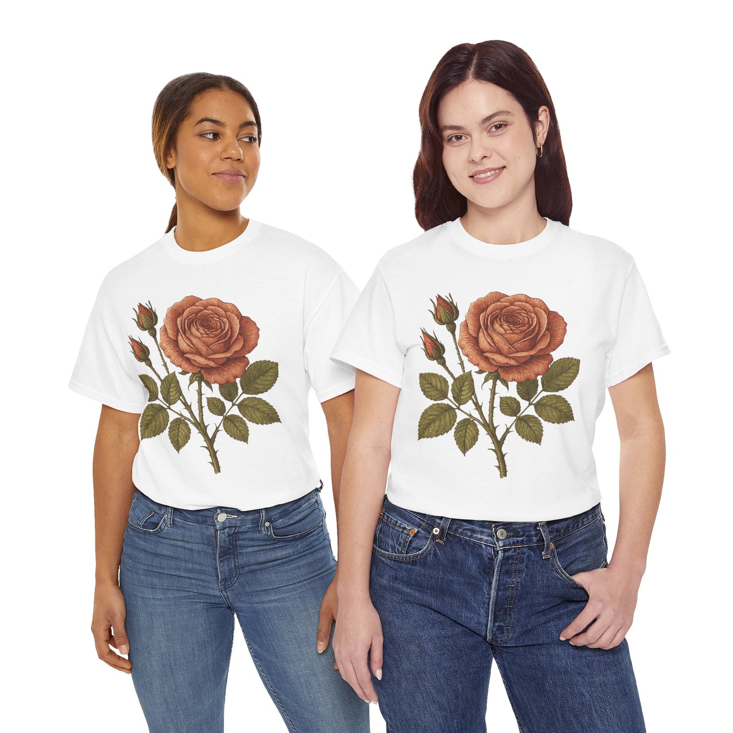 Vintage Botanical Rose T-Shirt – Minimalist Floral Aesthetic Tee