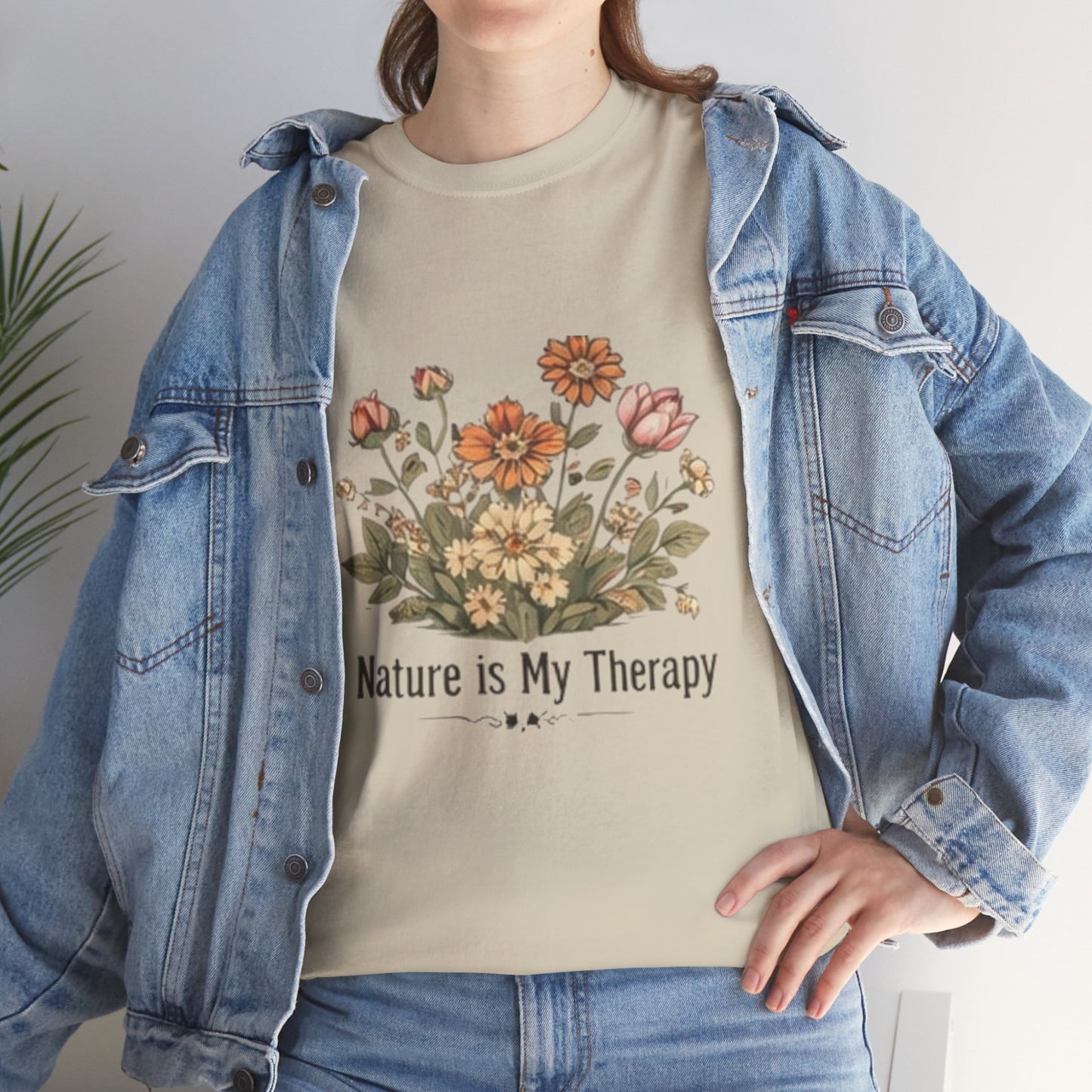 Nature Is My Therapy T-Shirt - Minimalist Floral Design Tee