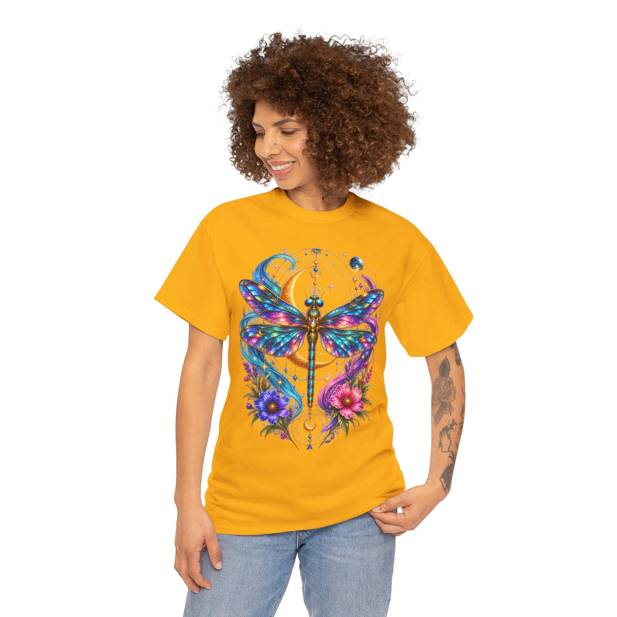 Celestial Dragonfly T-Shirt – Moon & Wildflower Nature Tee