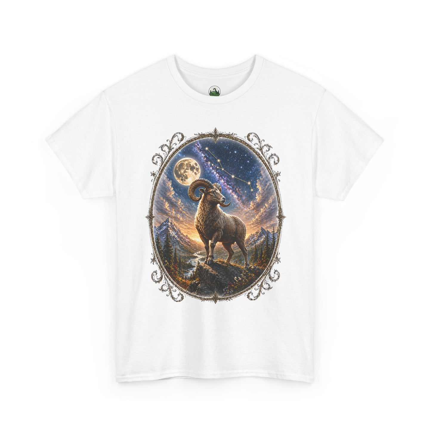 Aries Zodiac T-Shirt – Mystic Ram Moon Shirt, Astrology Graphic Tee, Spiritual Horoscope Design