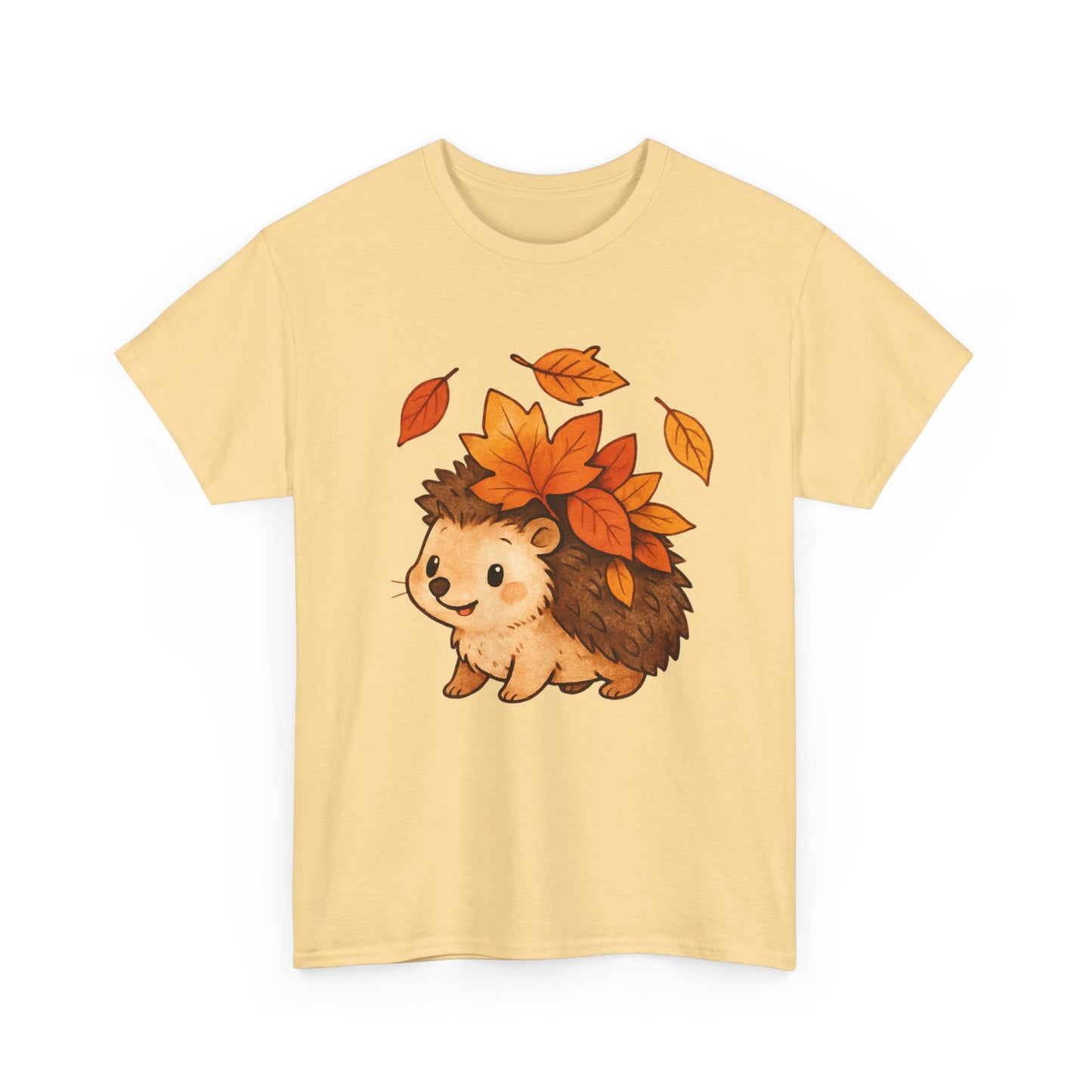 Cute Hedgehog Autumn Leaves T-Shirt – Minimalist Nature Graphic Tee