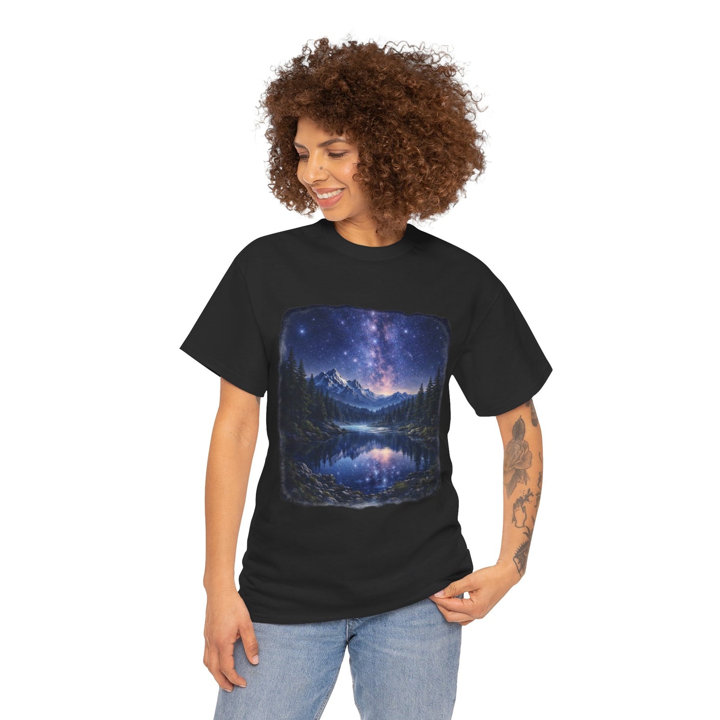 Midnight Reflection Nature T-Shirt – Moonlit Lake & Forest Design