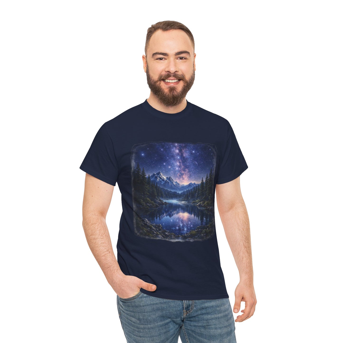Midnight Reflection Nature T-Shirt – Moonlit Lake & Forest Design