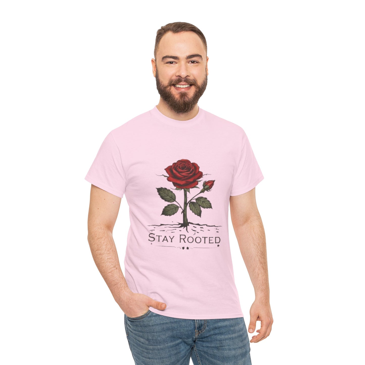 Stay Rooted Rose T-Shirt – Minimalist Nature Graphic Tee, Unisex Botanical Shirt, Nature Lover Gift