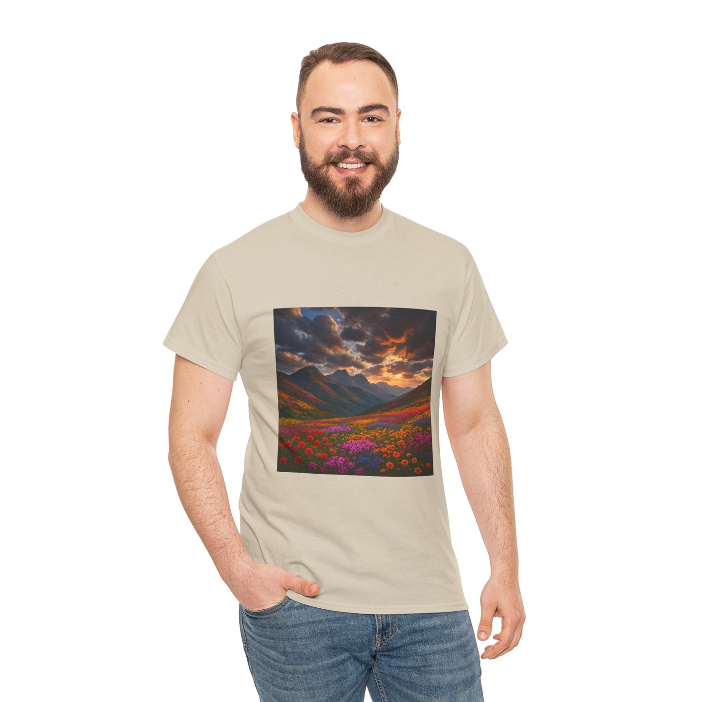 Wildflower Mountain Landscape T-Shirt – Minimalist Nature Graphic Tee