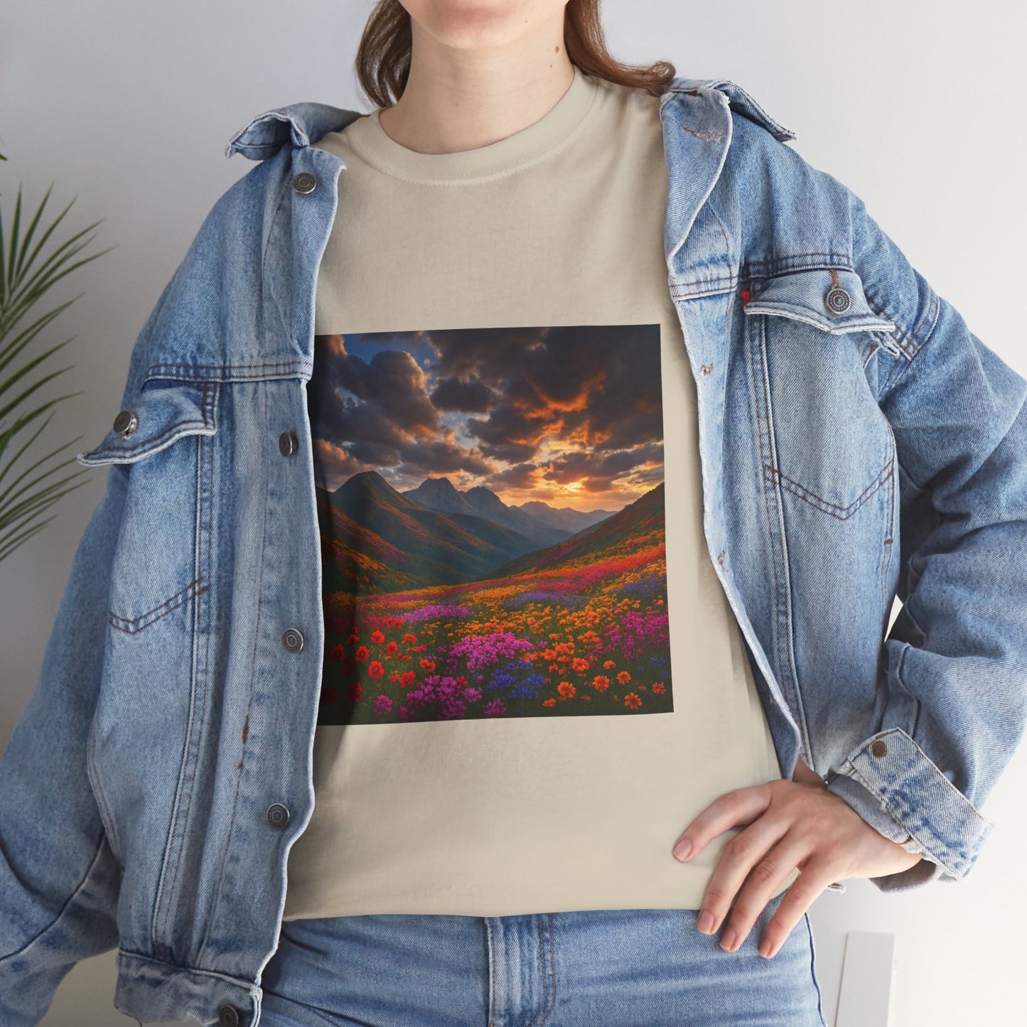 Wildflower Mountain Landscape T-Shirt – Minimalist Nature Graphic Tee