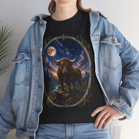 Taurus Zodiac T-Shirt – Mystic Bull Night Design | Nature & Astrology Tee