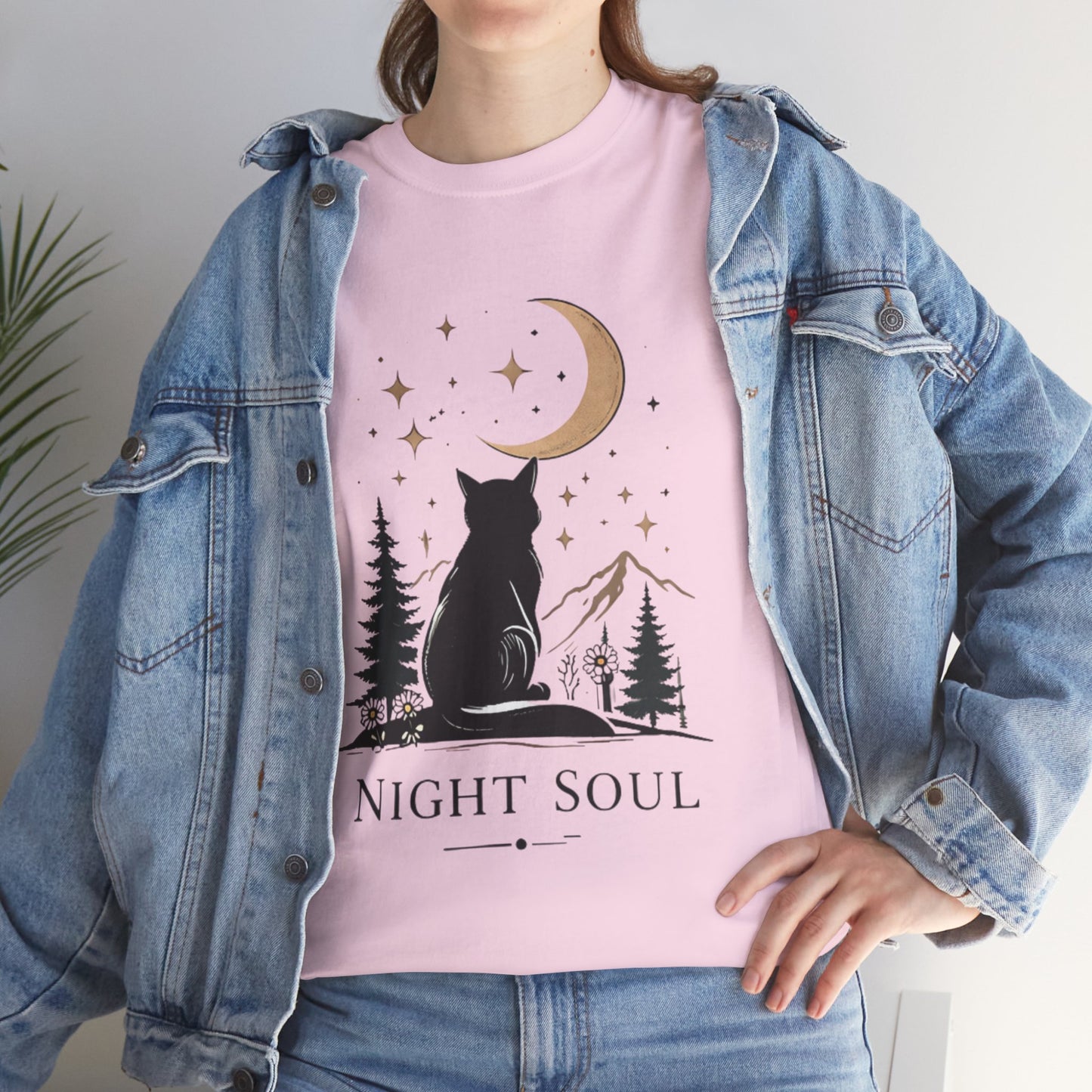 Black Cat Moon T-Shirt – Night Soul Aesthetic Tee, Minimalist Cat Lover Shirt