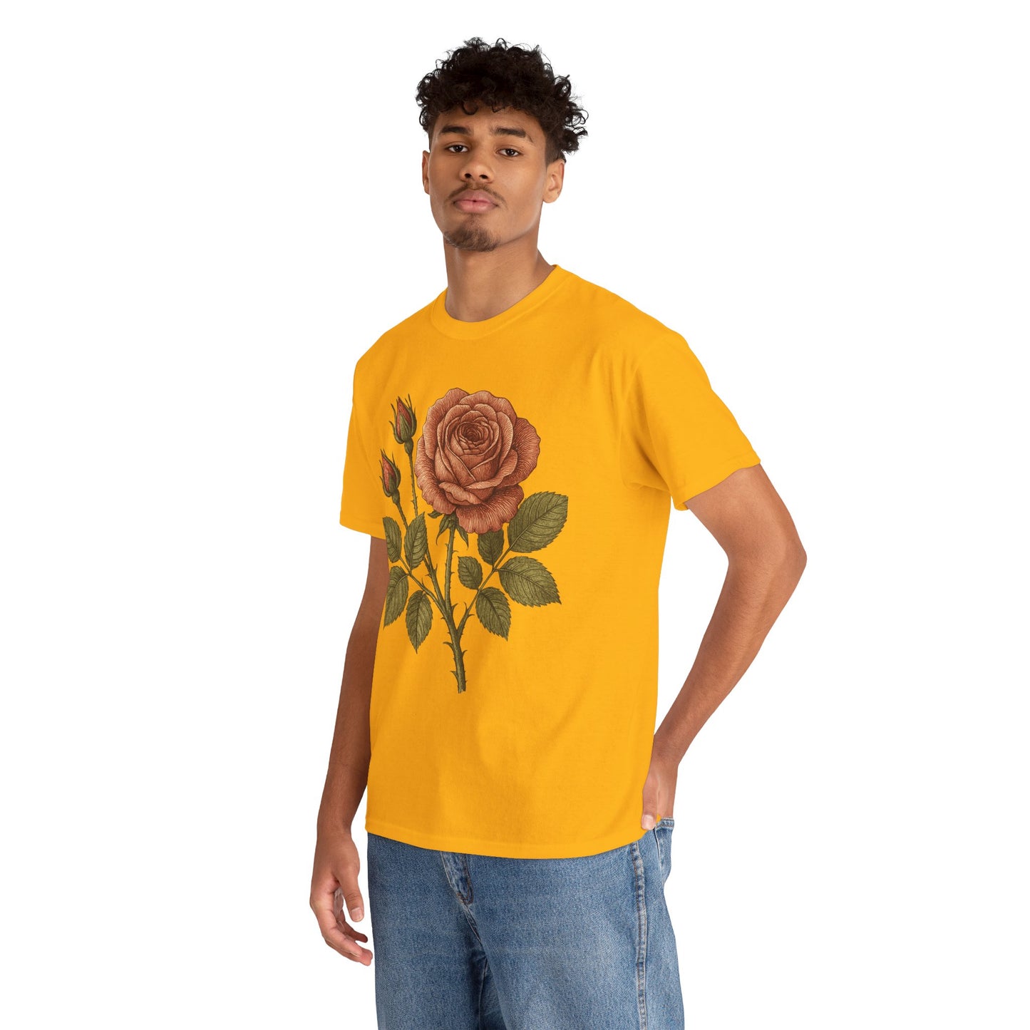 Vintage Botanical Rose T-Shirt – Minimalist Floral Aesthetic Tee