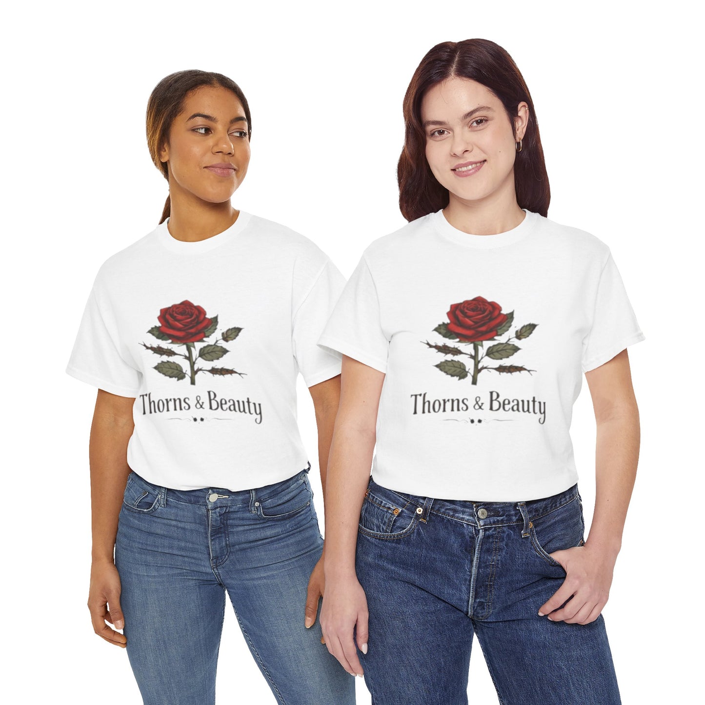 Thorns & Beauty Rose T-Shirt – Minimalist Floral Graphic Tee, Aesthetic Rose Design, Elegant Botanical Shirt