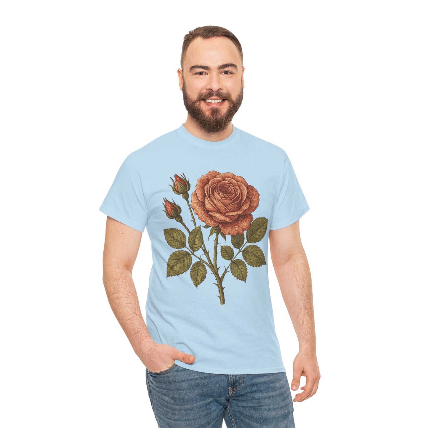 Vintage Botanical Rose T-Shirt – Minimalist Floral Aesthetic Tee