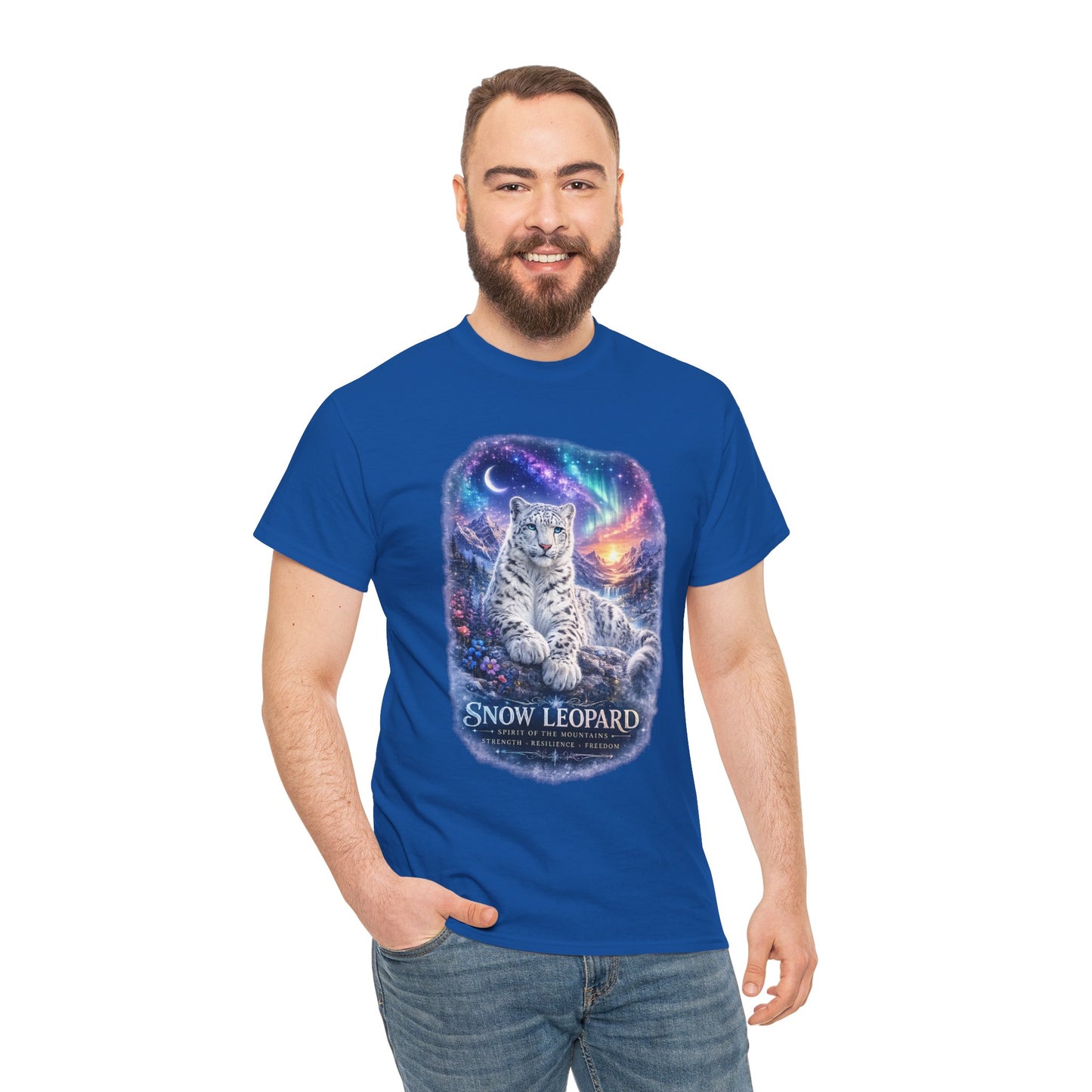 Snow Leopard T-Shirt – Mystic Mountain Wildlife Design | Cosmic Big Cat Graphic Tee