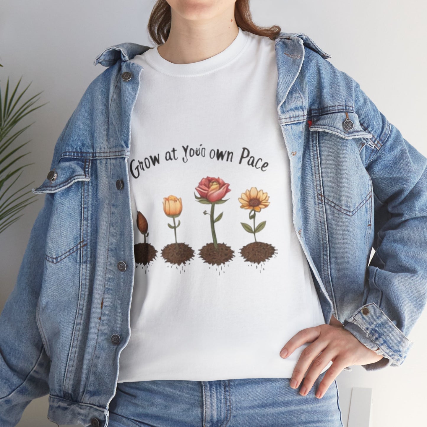 Grow at Your Own Pace T-Shirt – Minimalist Flower Pot Tee, Aesthetic Botanical Shirt, Unisex Gift for Plant Lovers
