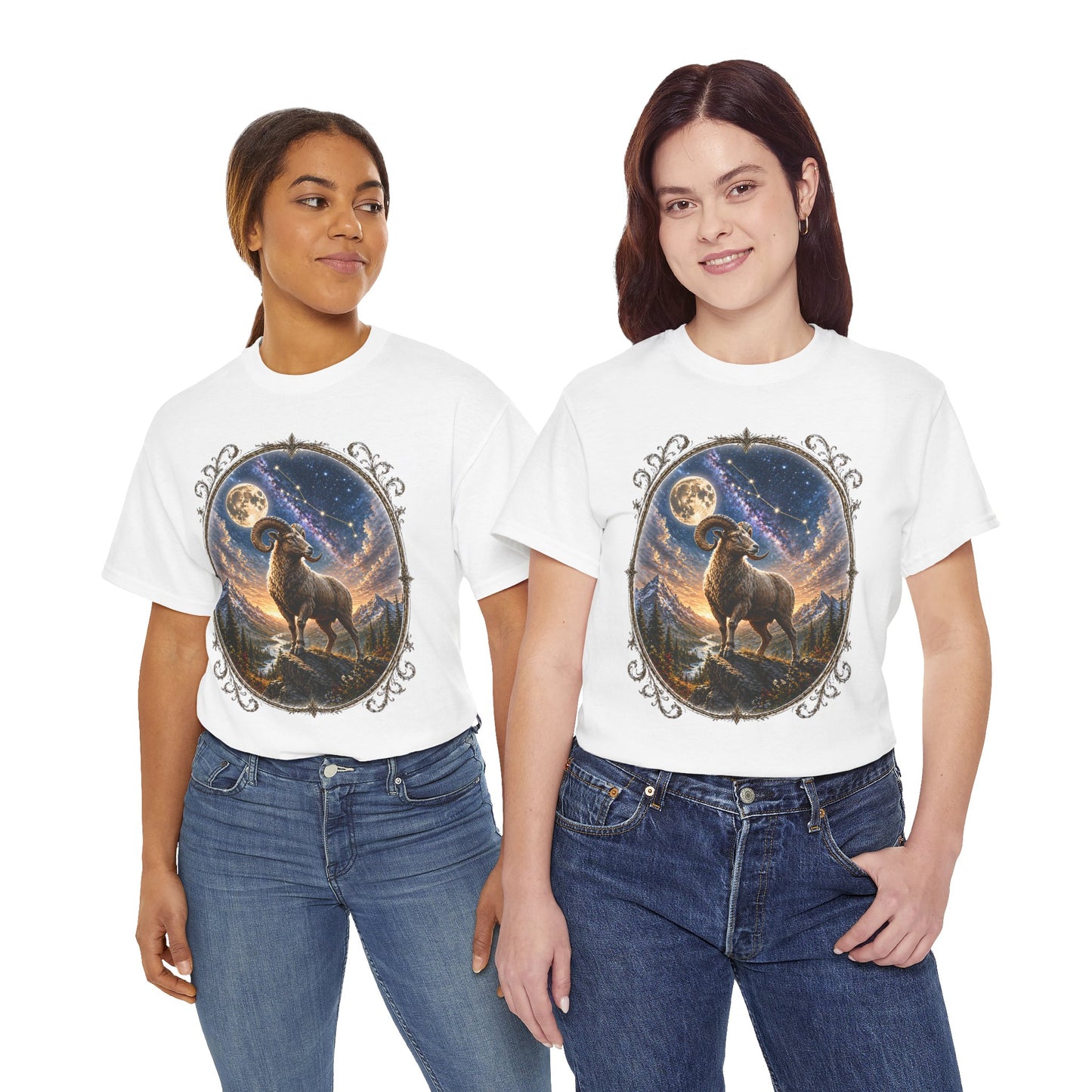 Aries Zodiac T-Shirt – Mystic Ram Moon Shirt, Astrology Graphic Tee, Spiritual Horoscope Design