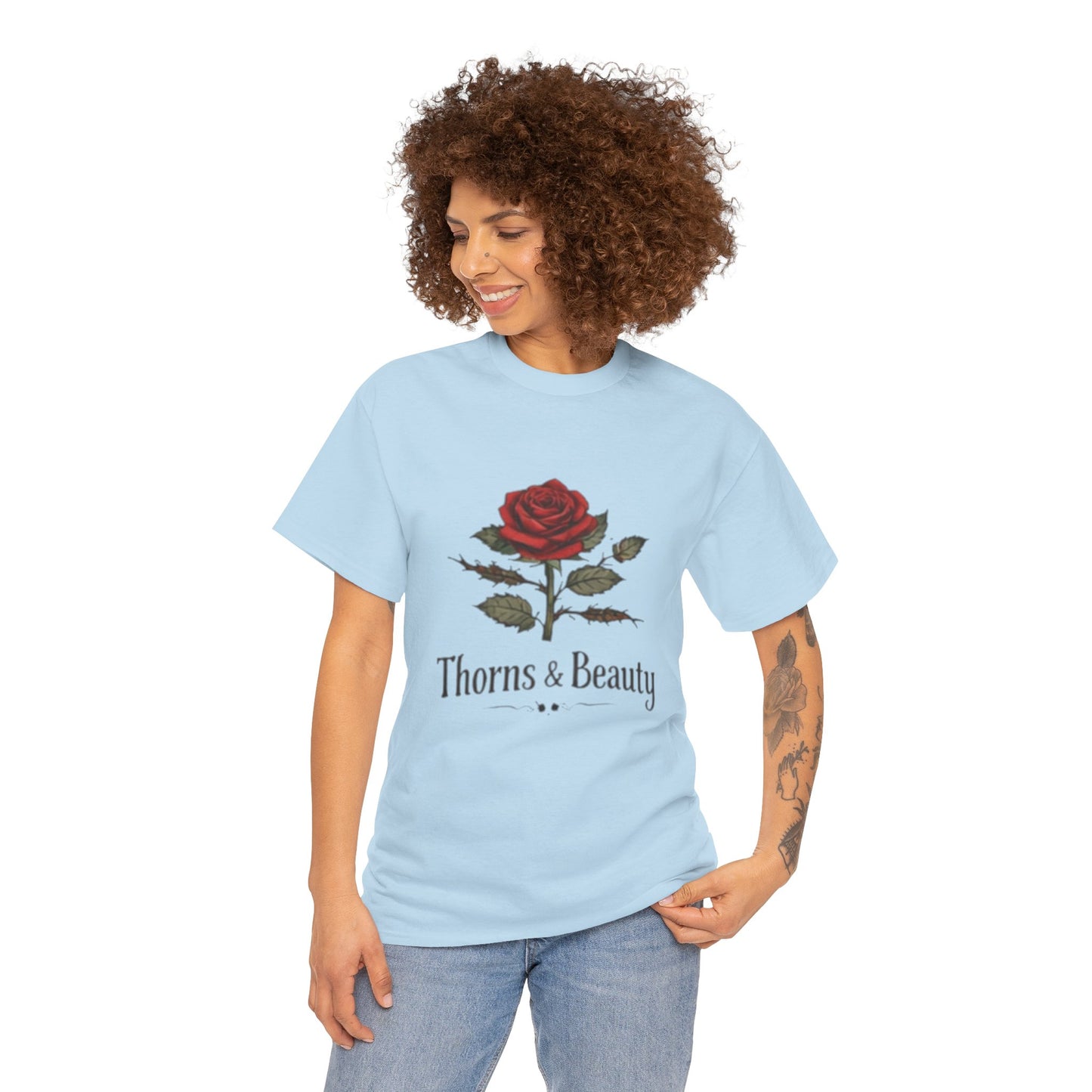 Thorns & Beauty Rose T-Shirt – Minimalist Floral Graphic Tee, Aesthetic Rose Design, Elegant Botanical Shirt