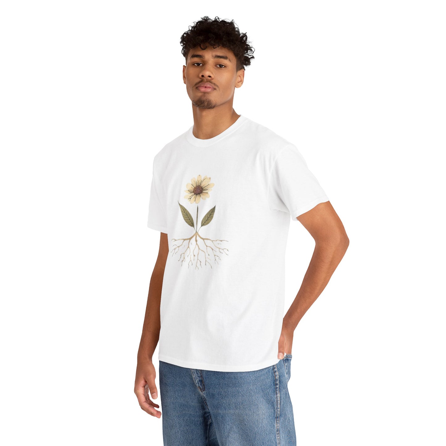 Minimalist Flower Roots T-Shirt – Nature Inspired Graphic Tee, Botanical Design, Aesthetic Plant Shirt, Unisex Cotton Tee