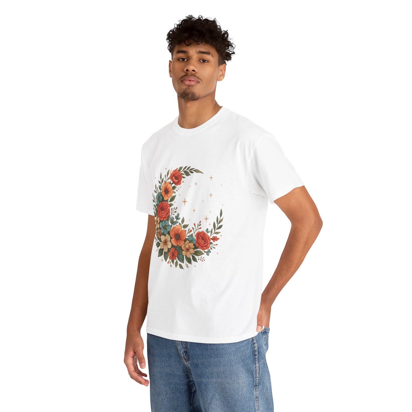 Floral Crescent Moon T-Shirt – Boho Nature Aesthetic Tee