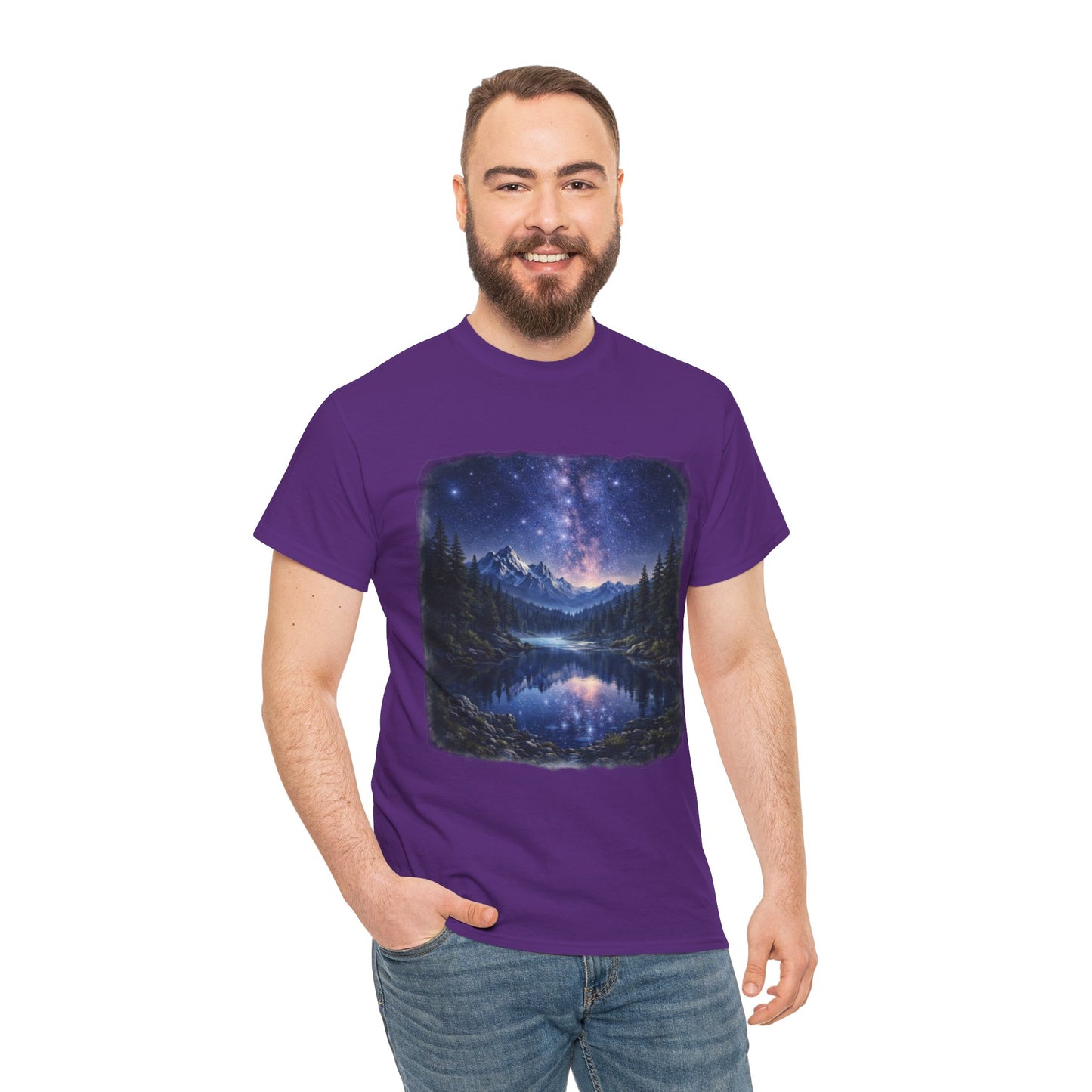 Midnight Reflection Nature T-Shirt – Moonlit Lake & Forest Design
